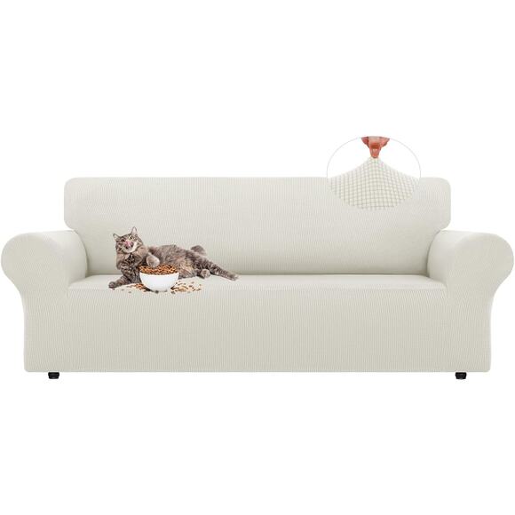 Stretch Sofa Slipcovers 1 Piece Couch Covers 3 Cushion with Elastic Large Ivory - Picture 1 of 6